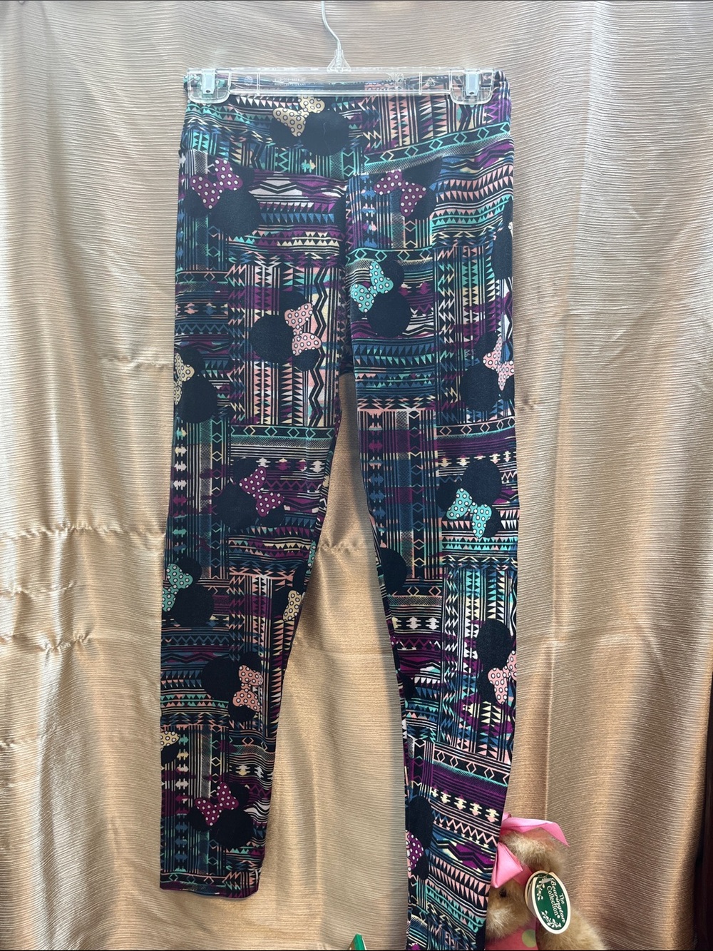 LuLaRoe Black Leggings with Teal Purple Pink Geometric Print